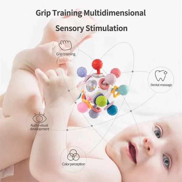 Brinquedos sensoriais para bebês 0-12 meses - Bola / Chocalho / Mordedor de silicone - Image 5