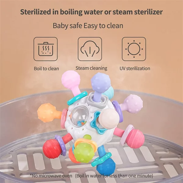 Brinquedos sensoriais para bebês 0-12 meses - Bola / Chocalho / Mordedor de silicone - Image 3